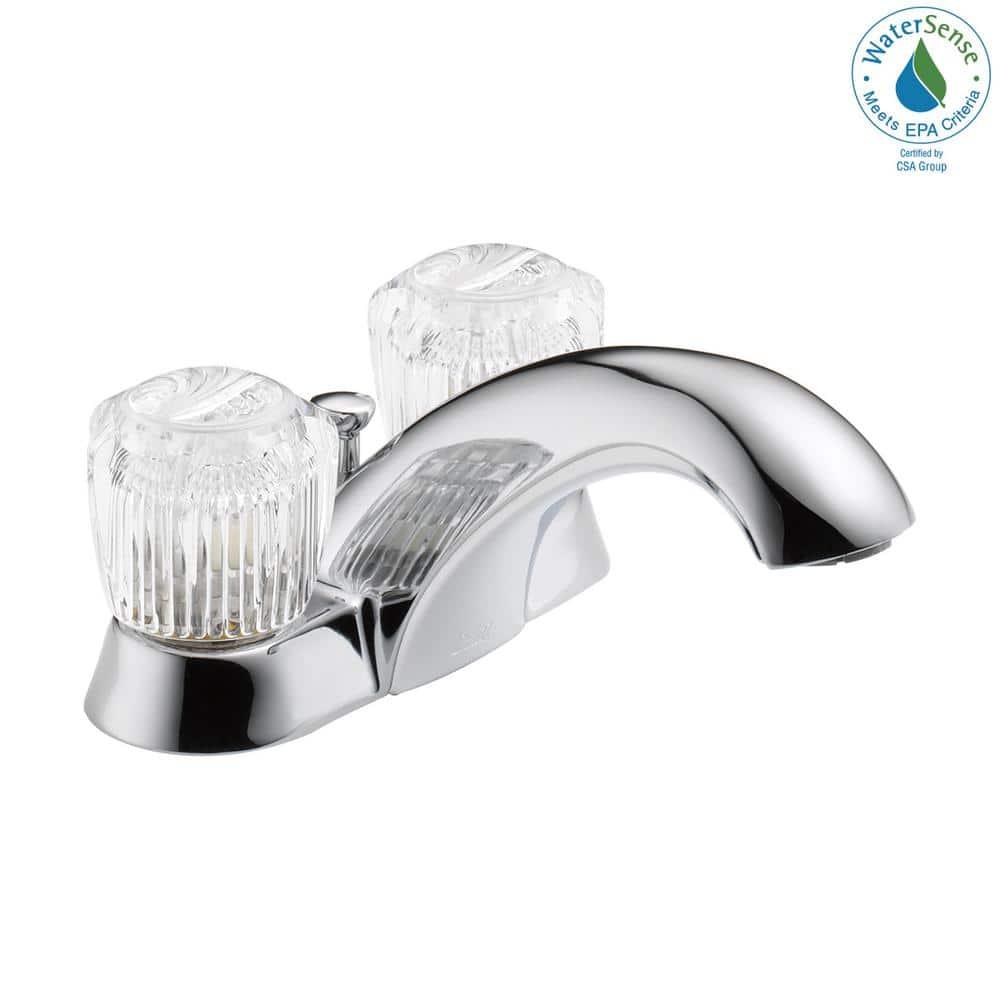 Classic Centerset Bathroom Faucet with Clear Knob Handles Metal Pop-Up Drain