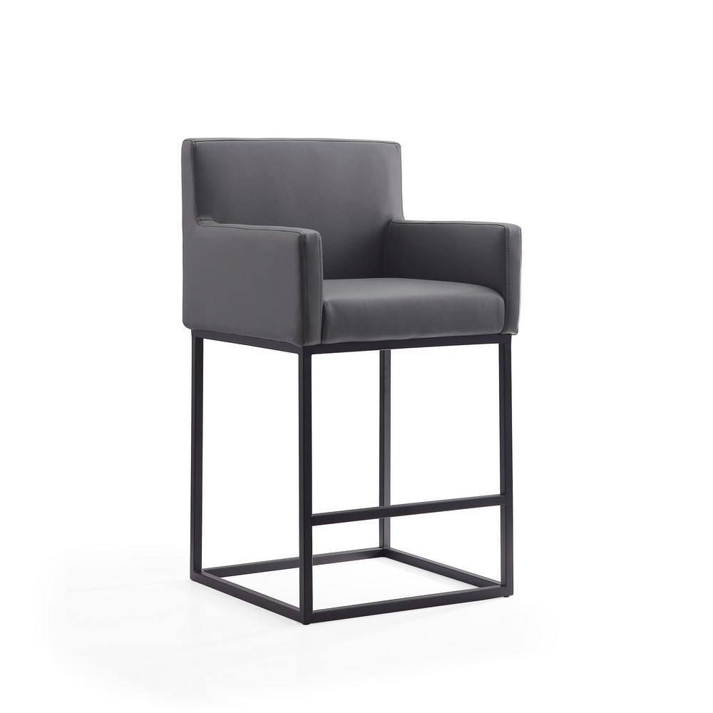Ambassador Metal Counter Height Barstool Gray - Manhattan Comfort: Upholstered, Fixed Height, Footrest