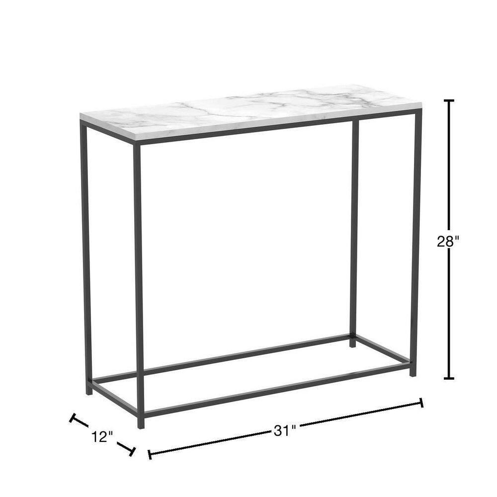 28" Black Marble and Metal Console Table