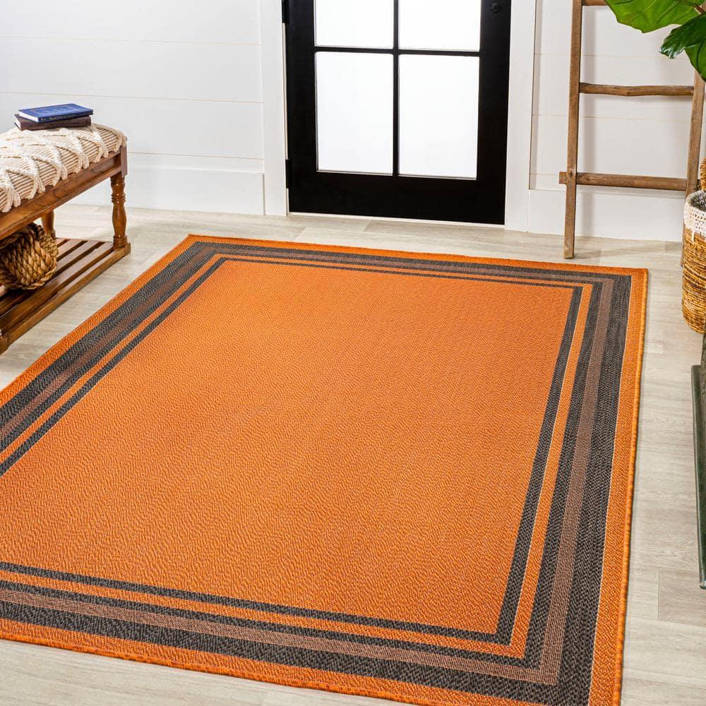 3' x 5' James Modern Border Stripe Indoor/Outdoor Area Rug, Orange/Dark Gray - JONATHAN Y
