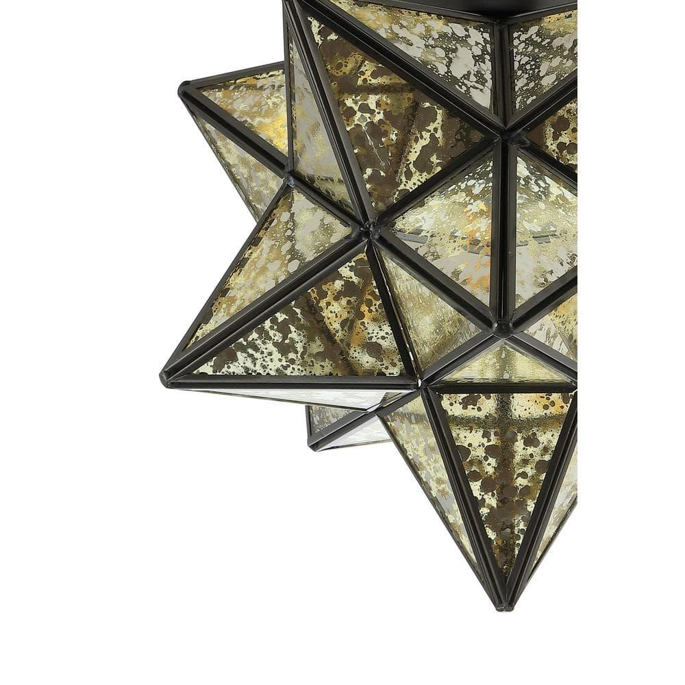Stella 12" Moravian Star Metal/Mercury Glass LED Flush Mount, Oil Rubbed Bronze