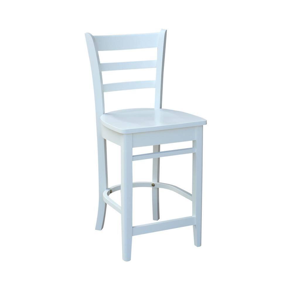 24" Emily Counter Height Barstool White - International Concepts: Hardwood Frame, Ladder-Back Design, Kitchen-Compatible