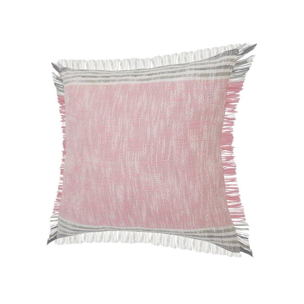 Woven Paths Charles Casual Cabin Fringed Throw Pillow, Pink/Gray/White, 20" x 20"