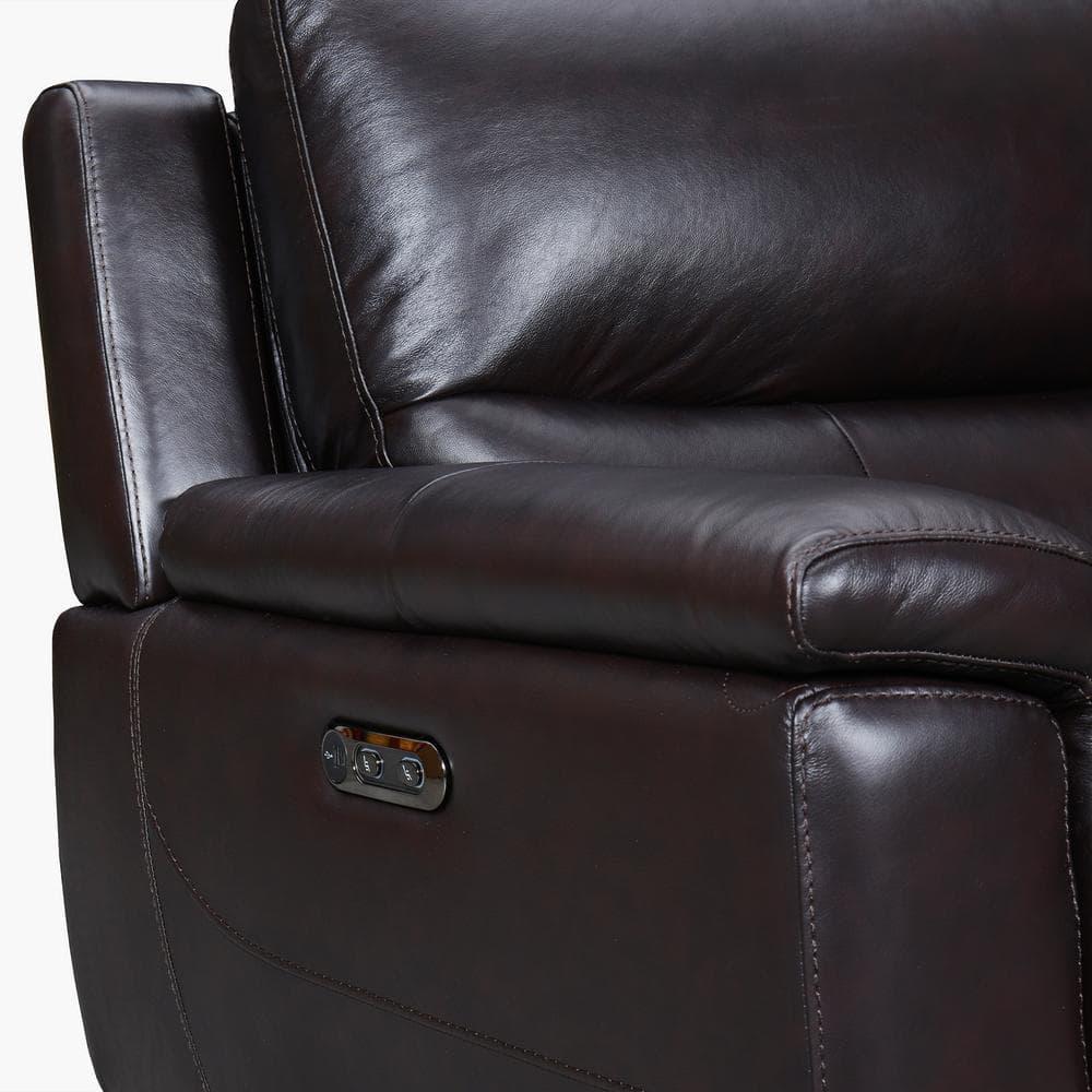 Armen Living Lizette 40" Leather Power Recliner with USB in Brown