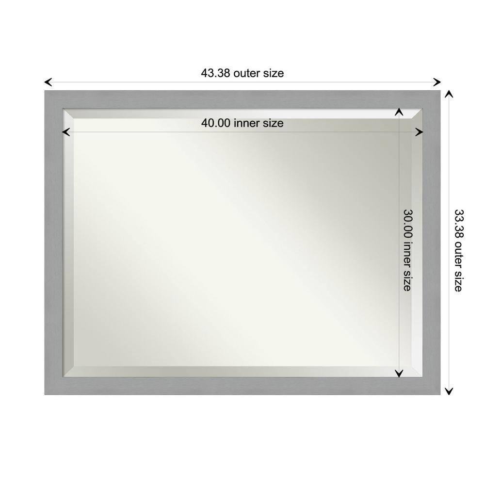 44" x 34" Brushed Nickel Framed Wall Mirror Silver - Amanti Art: Modern Rectangle, No Assembly Required
