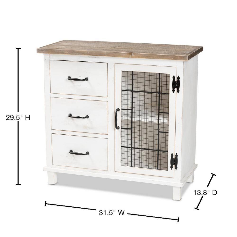Baxton Studio Faron Classic and Traditional Farmhouse Two-Tone Distressed White and Oak Brown Finished Wood 3-Drawer
