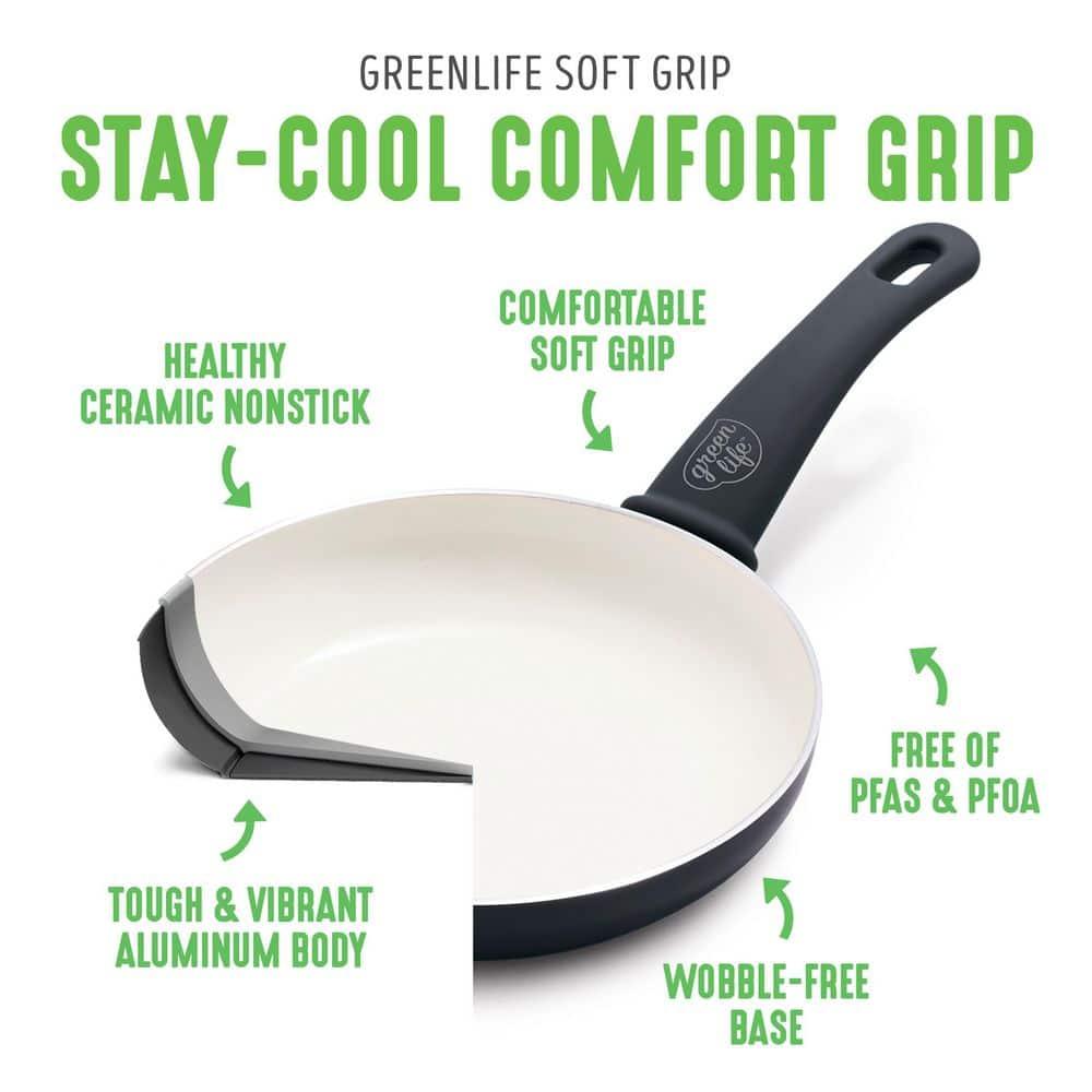GreenLife GreenLife Soft Grip Healthy Ceramic Nonstick, 1QT And 2QT Saucepan Pot Set With Lids, Dishwasher Safe