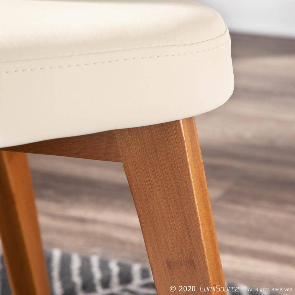 LumiSource Bocello Mid-Century Modern Chair Cream/Walnut: Faux Leather, Wood Frame, Floor Protectors