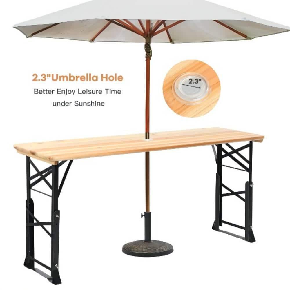 Costway 66.5" Outdoor Folding Wood Picnic Table Height Adjustable Metal Frame
