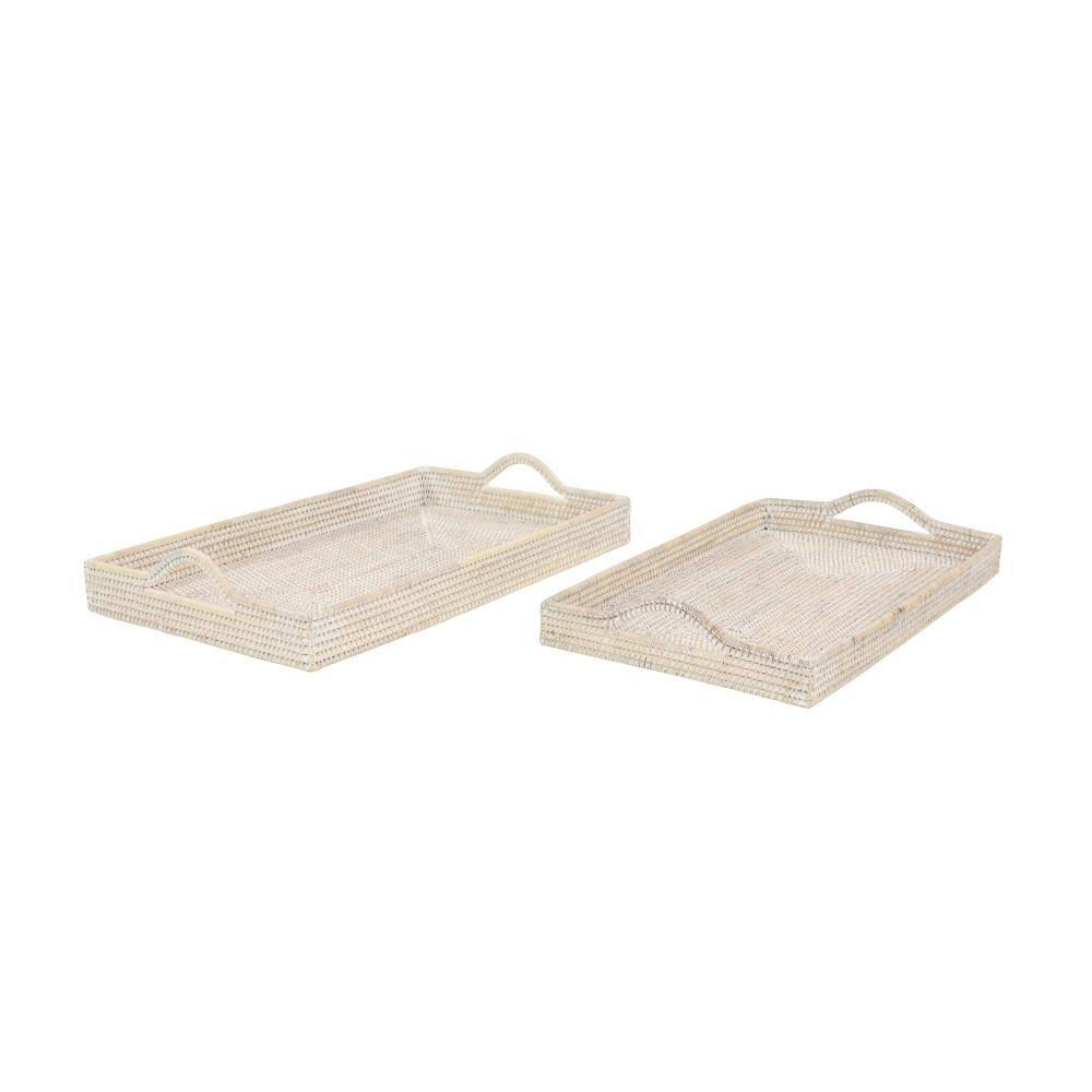 DecMode 26", 23"W Cream Rattan  Tray, 2-Pieces