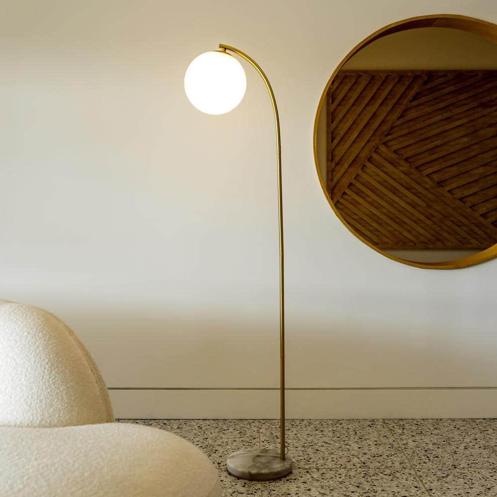 Brightech Luna Drop 75 in. Modern LED Arched Standing Floor Lamp with Frosted Glass Globe Shade