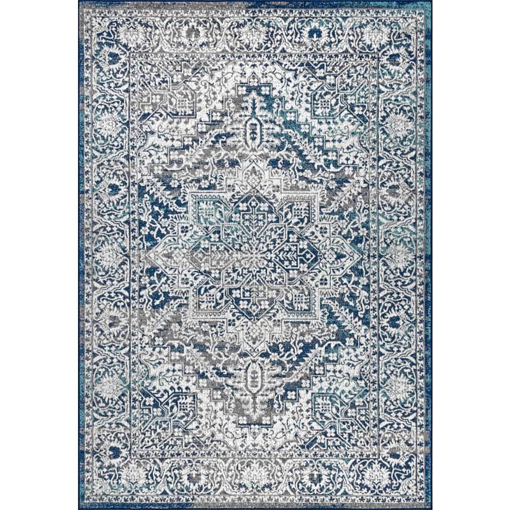 8'x10' Modern Vintage Medallion Area Rug, Navy /Light Grey - JONATHAN Y