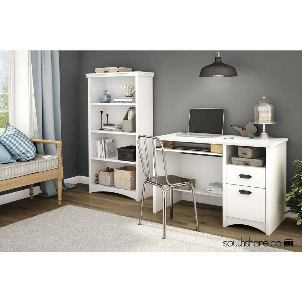 57.75" Gascony 4 Shelf Bookcase White - South Shore: Laminated, Adjustable, Anti-Tip