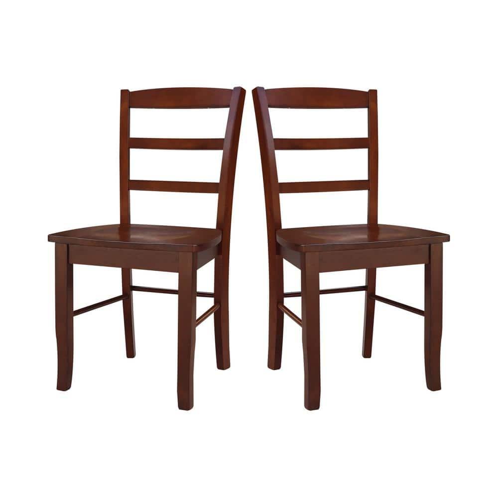 Set of 2 Madrid Ladderback Chairs Espresso - International Concepts: Rubberwood Frame, Mid-Century Modern Style
