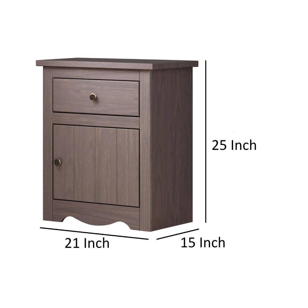 Stav Gray Solid Wood 1 Drawer Nightstand with Bronze Knobs