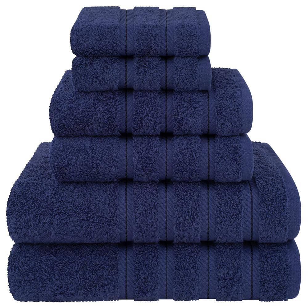 American Soft Linen 6 Piece Towel Set, 100% Cotton Bath Towels for Bathroom, Navy Blue