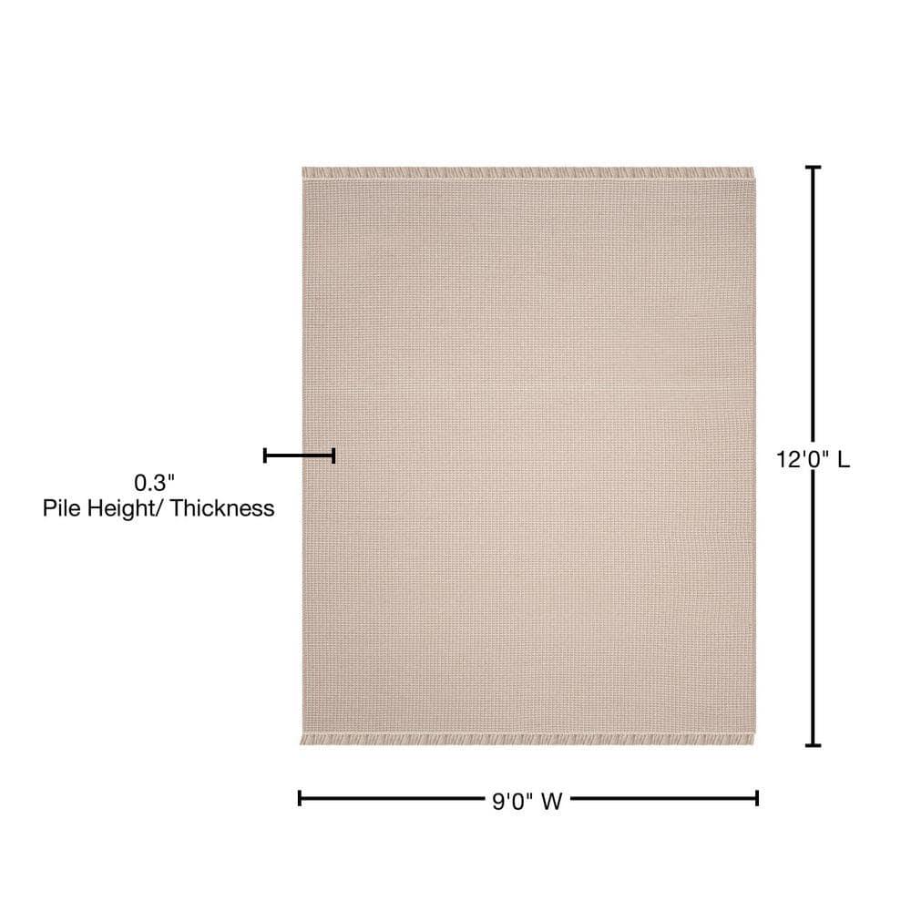 SAFAVIEH Montauk Collection Area Rug - 9' x 12', Ivory & Grey, Handmade Flat Weave Boho Farmhouse Cotton Tassel Fringe, Ideal for High Traffic Areas in Living Room, Bedroom (MTK340A)