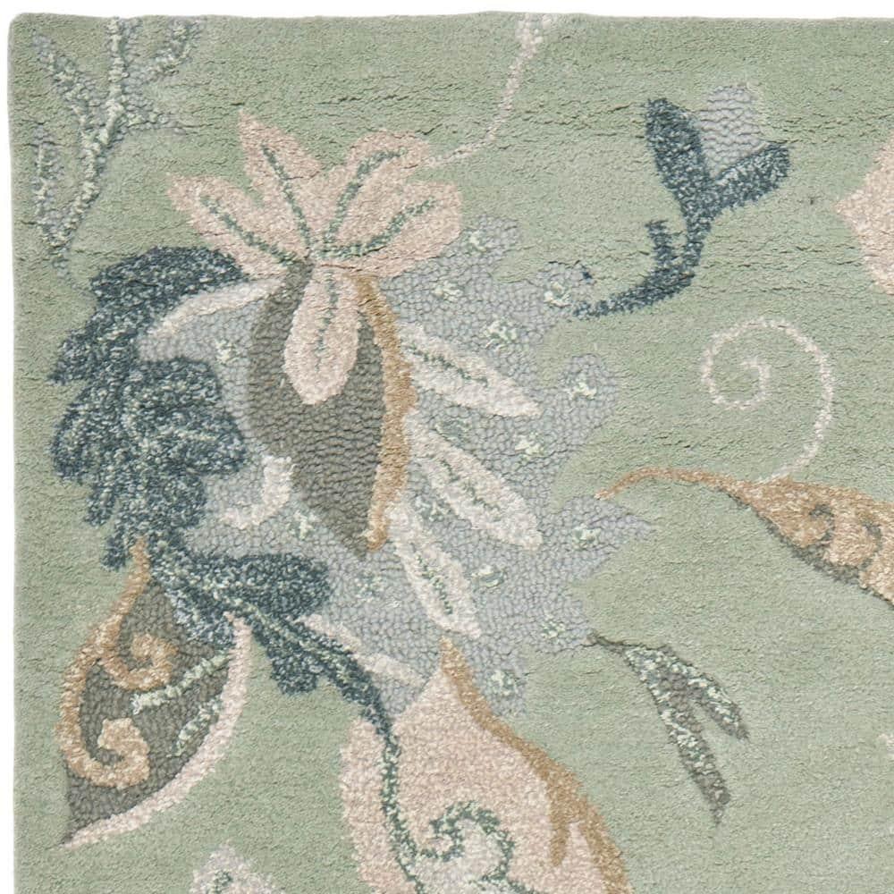 SAFAVIEH Jardin Daffodil Floral Wool Area Rug, Light Green/Multi, 5' x 8'
