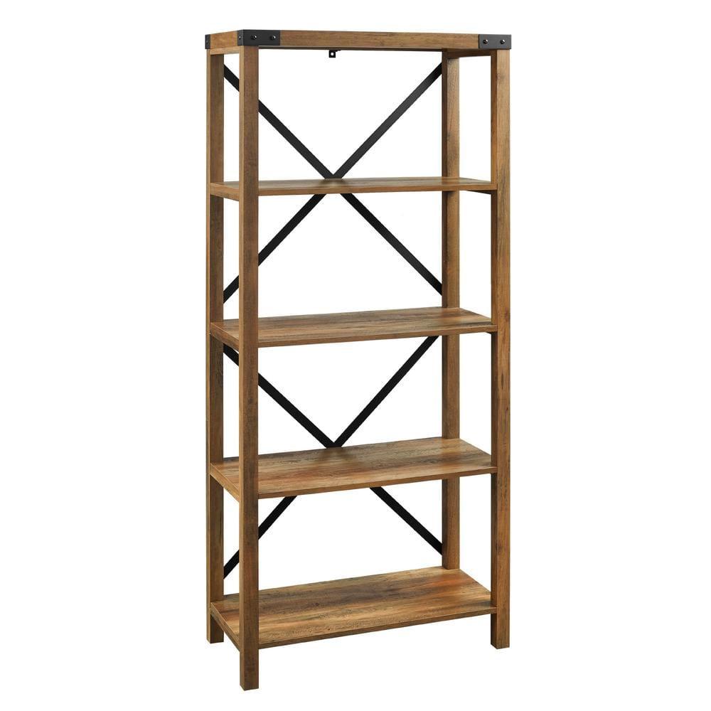 Walker Edison Rustic Industrial 4-Shelf Bookshelf, Reclaimed Barnwood