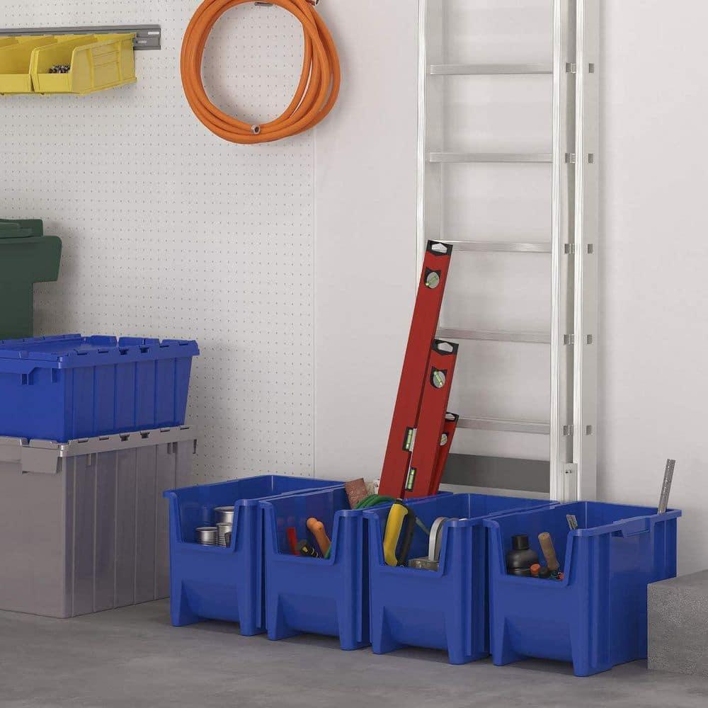 Akro-Mils Stak-N-Store 13014 Large Storage Bins Stackable Heavy Duty Containers, 17.5"x11"x12.5", Blue, 4-Pack