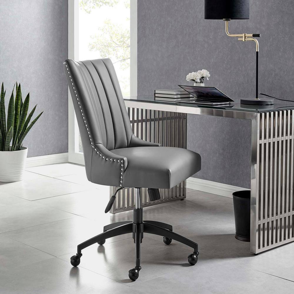 Modway Empower Channel Tufted Vegan Leather Office Chair in Black Gray