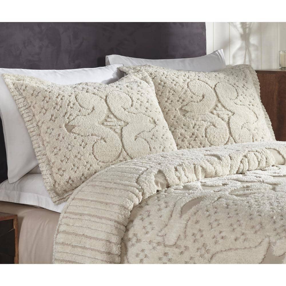 Ashton Collection Chenille Bedspread Set, 100% Cotton Machine Washable Bedding Set, Soft & Breathable Medallion Design Coverlet with Sham, Luxurious All Season Comfort