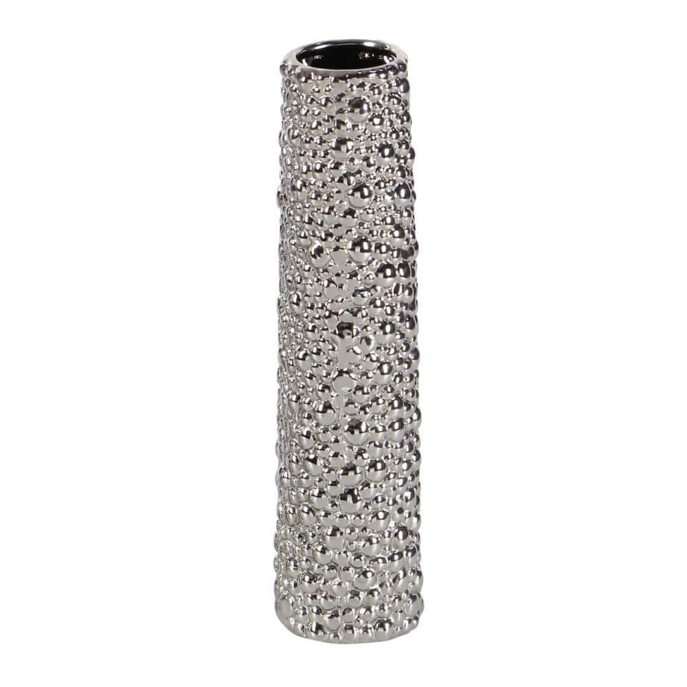 DecMode 12"H, 3"W Silver Ceramic Vase with Varying Patterns, Set of 3