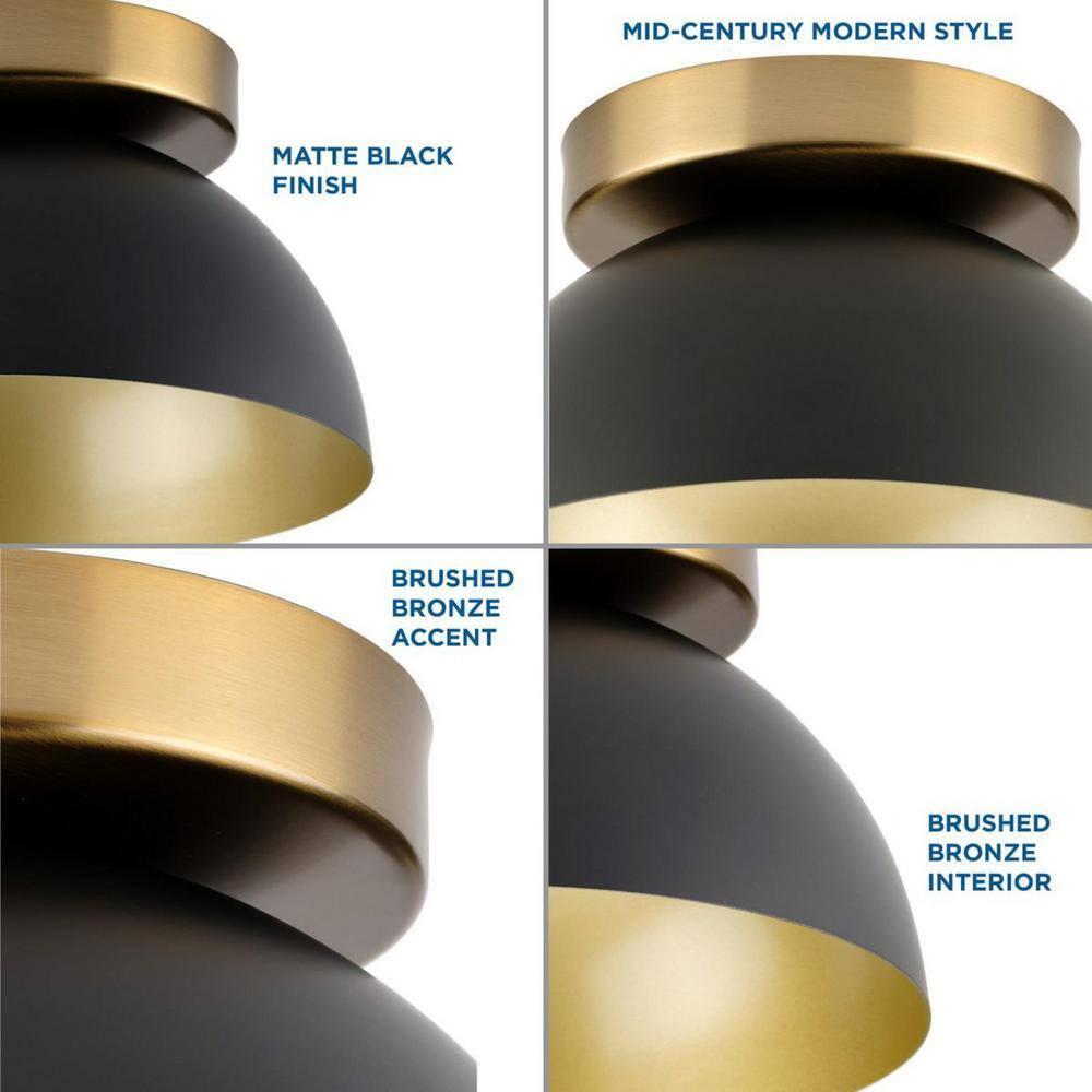 Eva Collection One-Light Matte Black Mid-Century Modern Flush Mount Light