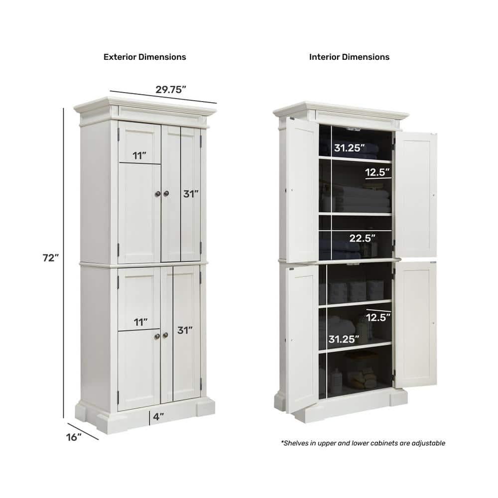 Home Styles Americana Kitchen Pantry Off-White: Traditional Hardwood Storage, 4 Adjustable Shelves