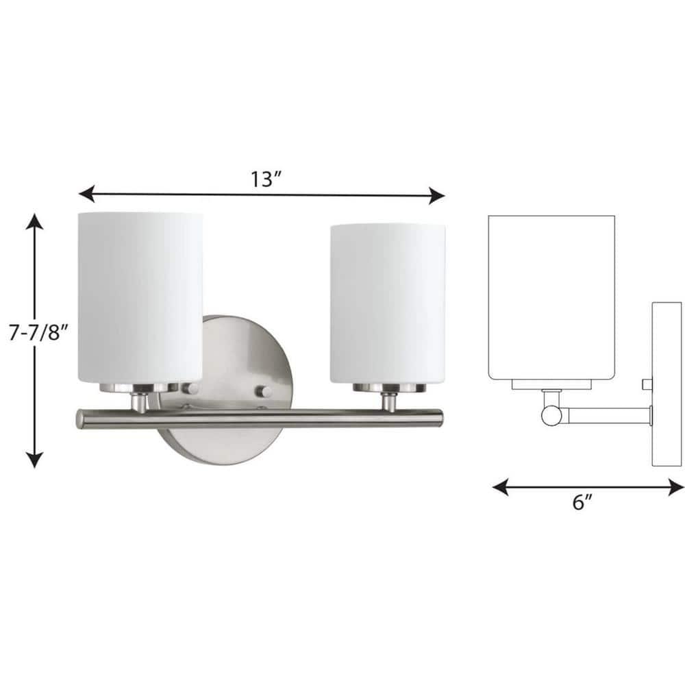 Progress Lighting Replay 2-Light Bath Vanity, Brushed Nickel, Porcelain Shade
