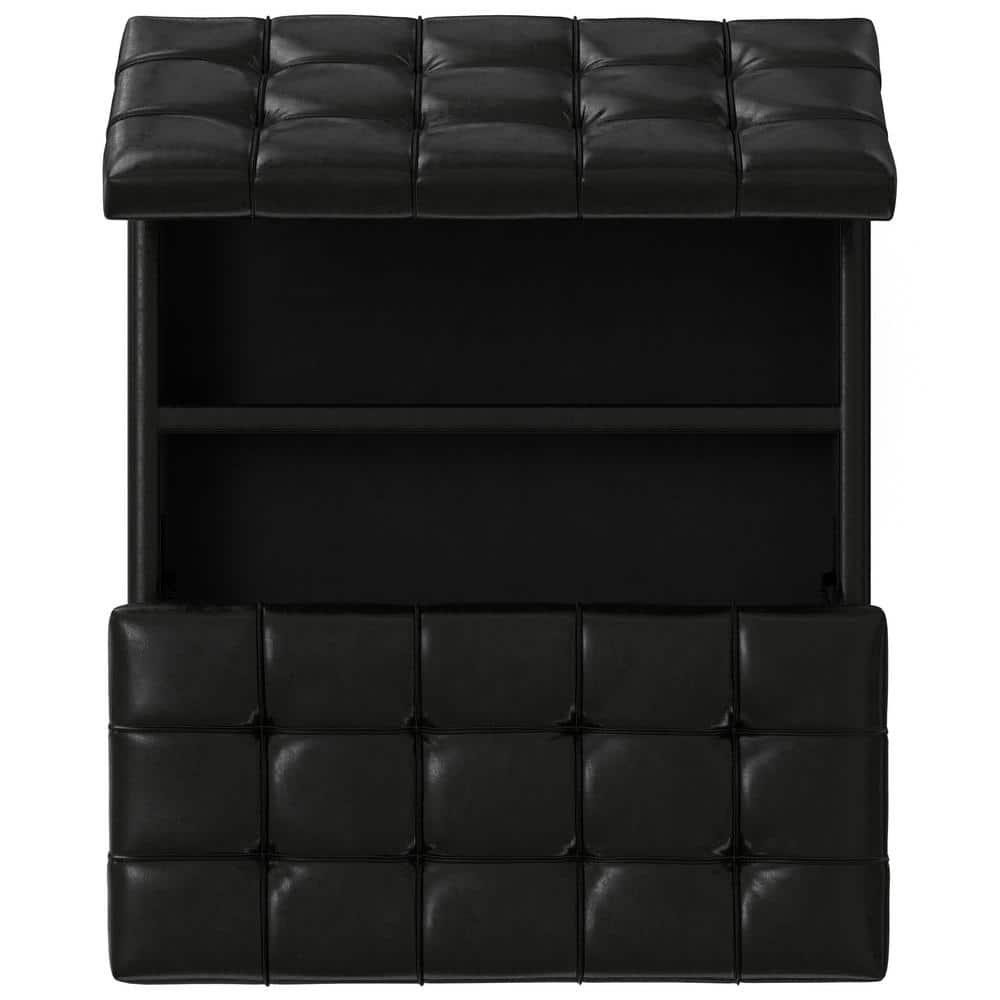 Simpli Home Laura 36"W Upholstered Square Storage Ottoman with Split Lift Top and 2 Storage Compartments