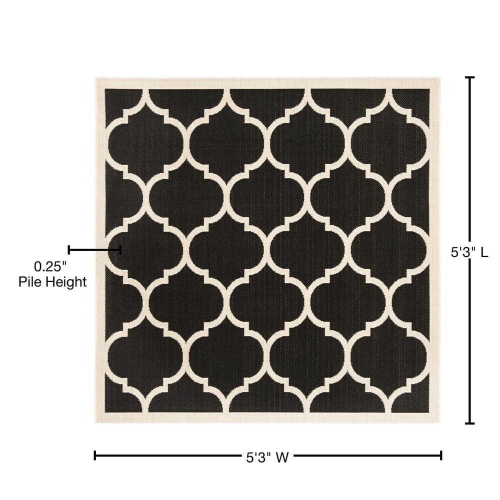 Courtyard CY6914 Power Loomed Indoor/Outdoor Area Rug - Black/Beige - 5'3"x5'3" - Safavieh.
