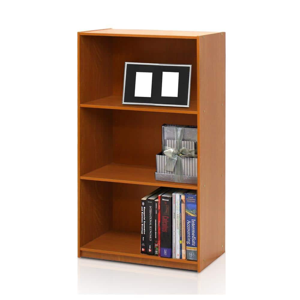 Furinno Basic Engineered Wood 3-Tier Bookcase Storage Shelves in Light Cherry