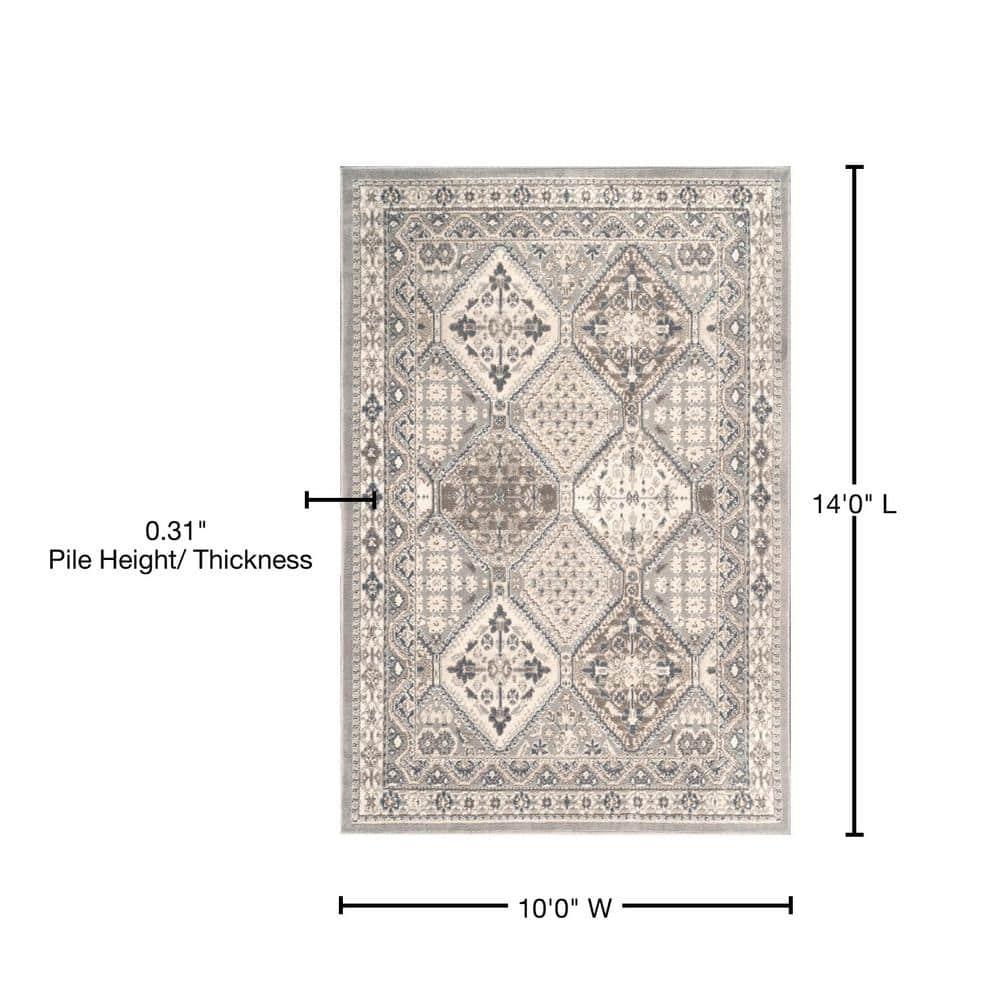 Nuloom 10x14 Becca Tiled Indoor Area Rug, Taupe, Faded Transitional Design, Stain Resistant, Bedroom, Living Room, Kitchen