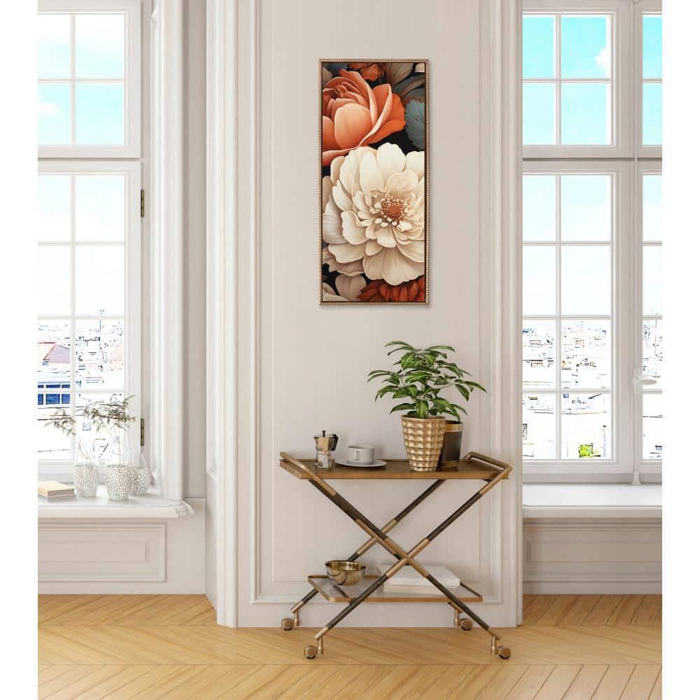 Kate & Laurel All Things Decor 18"x40" Sylvie Beaded Romantic Ivory and Peach Flora Framed Canvas by The Creative Bunch Studio Gold