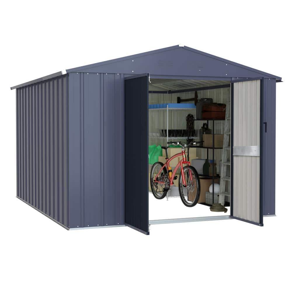VEIKOUS 8'x10' Outdoor Storage Shed, Metal Tool Storage Sheds 80 sq ft, w/Lockable Door & Air Vent, Grey