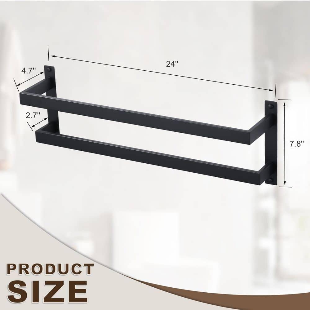 2-Tier Stainless Steel Wall Mounted Square Towel Rack With Concealed Mounting Hardware Staggered Two Rod Towel Rack