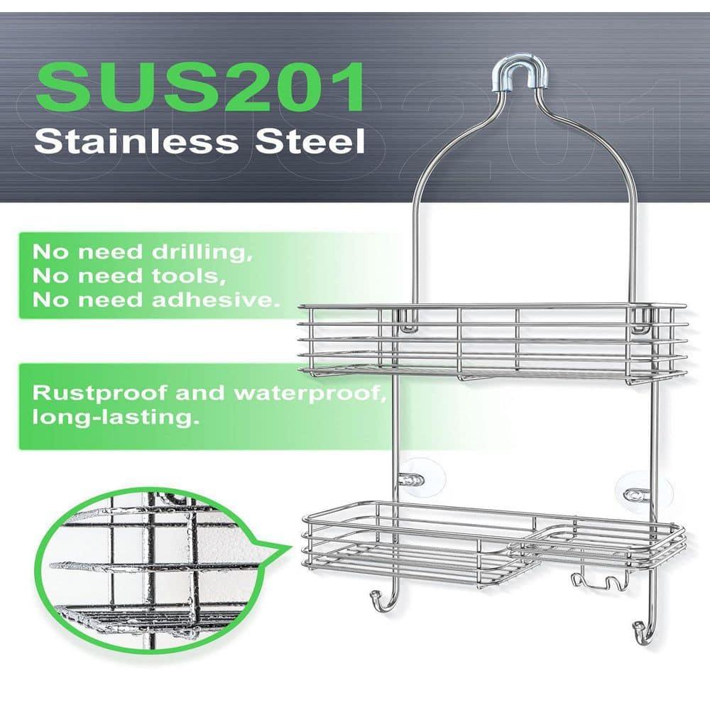 SMARTAKE Hanging Shower Head Caddy, Rustproof Bathroom Shower Room Shelf Organizer, SUS201 Stainless Steel Over The Shower Storage Rack, for Toilet, Silver