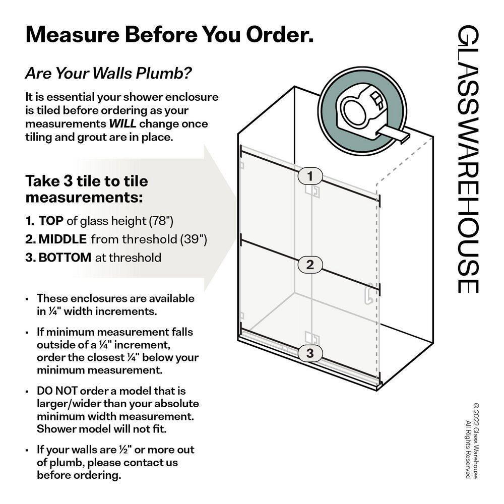 Glass Warehouse Halo 45.5 in. x 78 in. Frameless Glass Hinge Shower Door GW-GH-45-5-PB