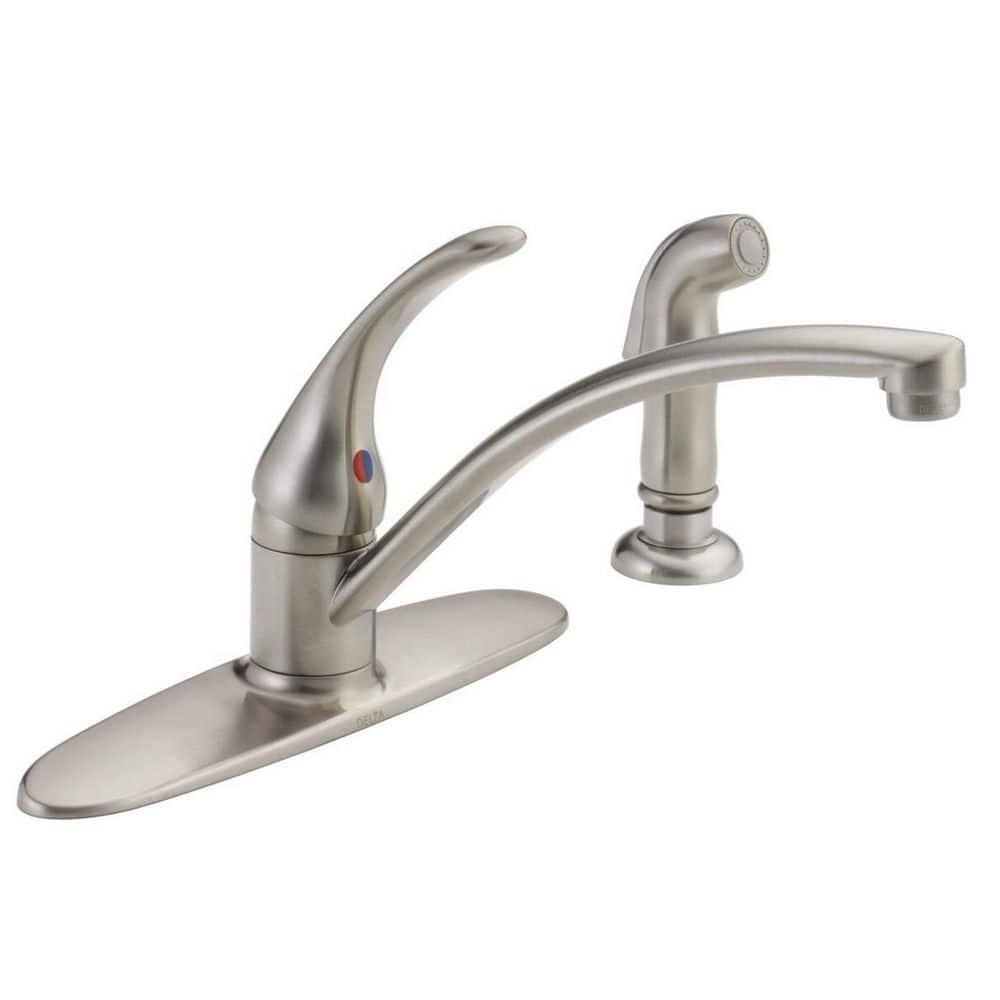 Delta Foundations Single-Handle Kitchen Sink Faucet with Side Sprayer, 4-Hole Kitchen Faucet B4410LF-SS