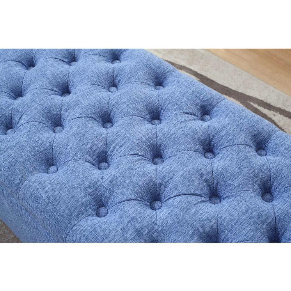 Nathaniel Home, Modern Storage Ottomans, Rectangular Ottomans with Storage, Nailhead Trim Ottomans, Upholstered Ottoman Coffee Table for Bedroom Blue