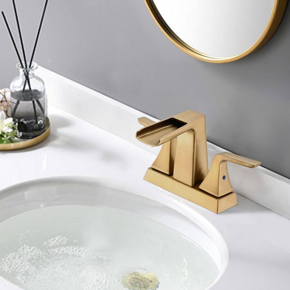 Two Handle 4 in. Centerset Waterfall Bathroom Faucet with Pop-up Drain