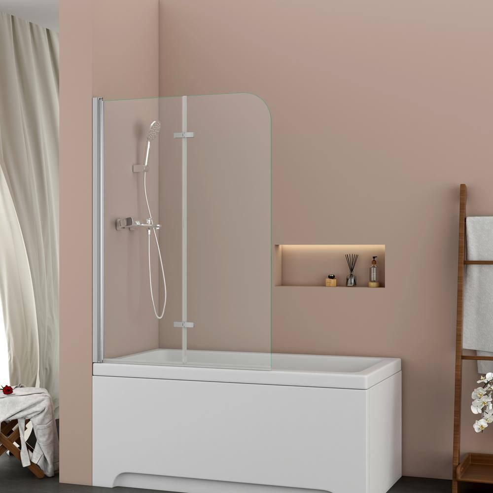 39 in x 55 in Polished Chrome Frameless Tub Door with Clear Glass