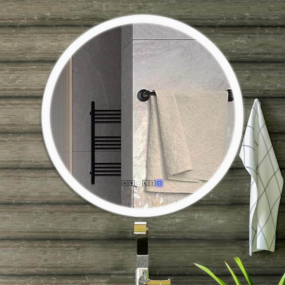Round Lighted LED Bathroom and Vanity Mirror 28 inch with Anti Fog, Wall Mounted, Dimmer Touch Sensors by Fab Glass and Mirror