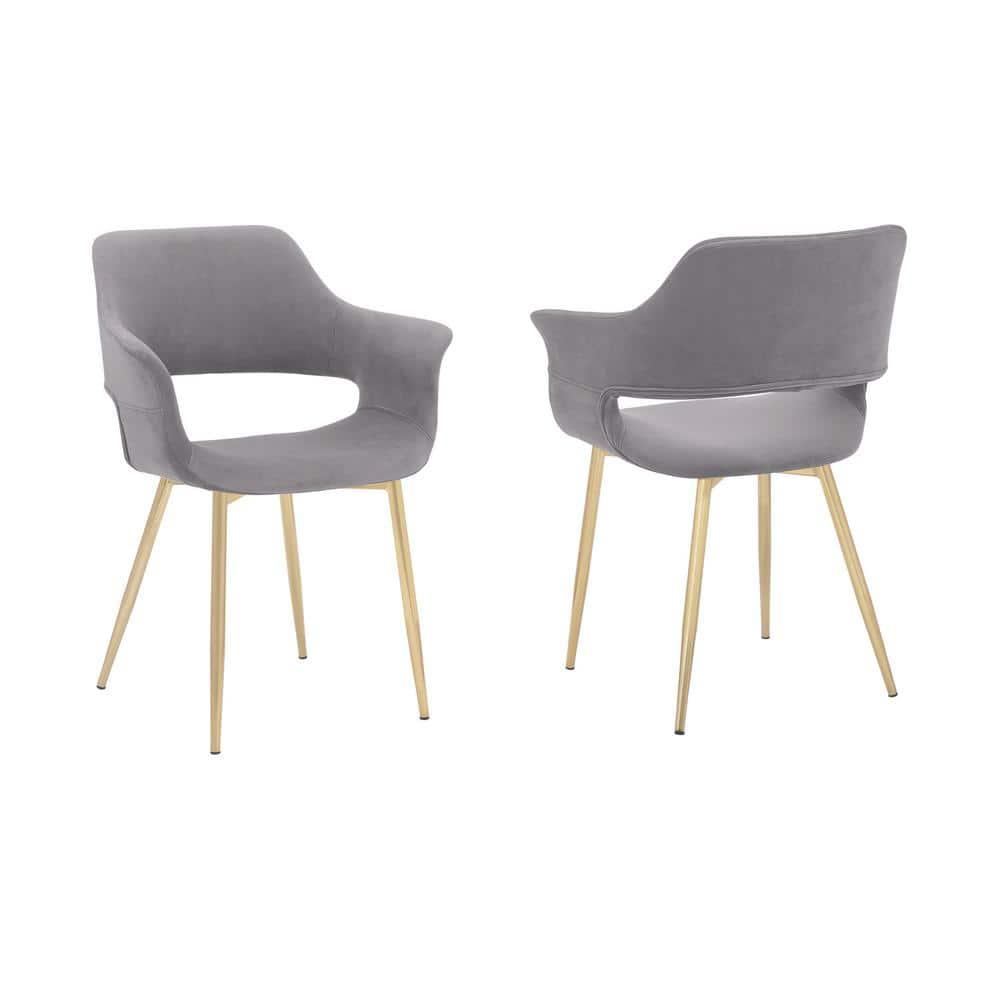 Gigi Velvet Metal Dining Room Chair Gray - Armen Living: Gold Legs, Ergonomic Back, Set of 2