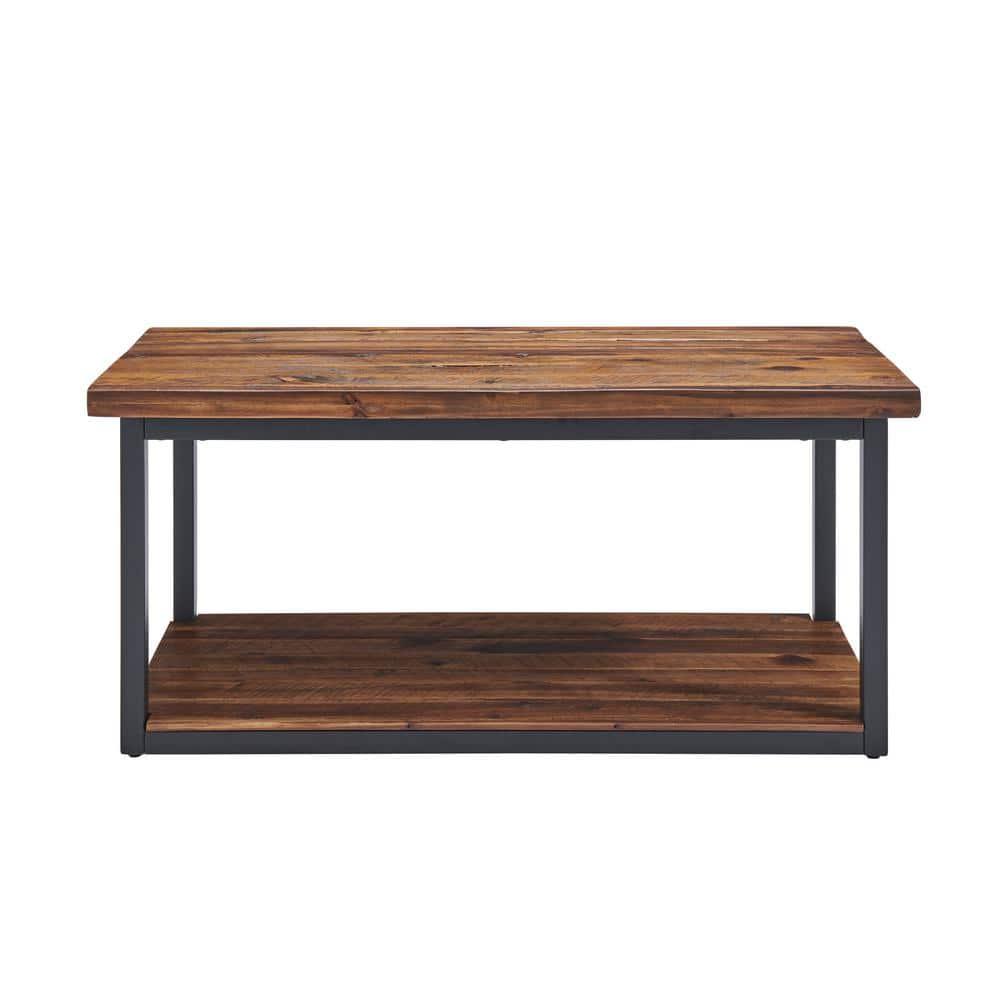 Alaterre Furniture Claremont Rustic Wood Bench with Low Shelf Dark Brown: Steel Frame, Non-Upholstered, 400lb Capacity