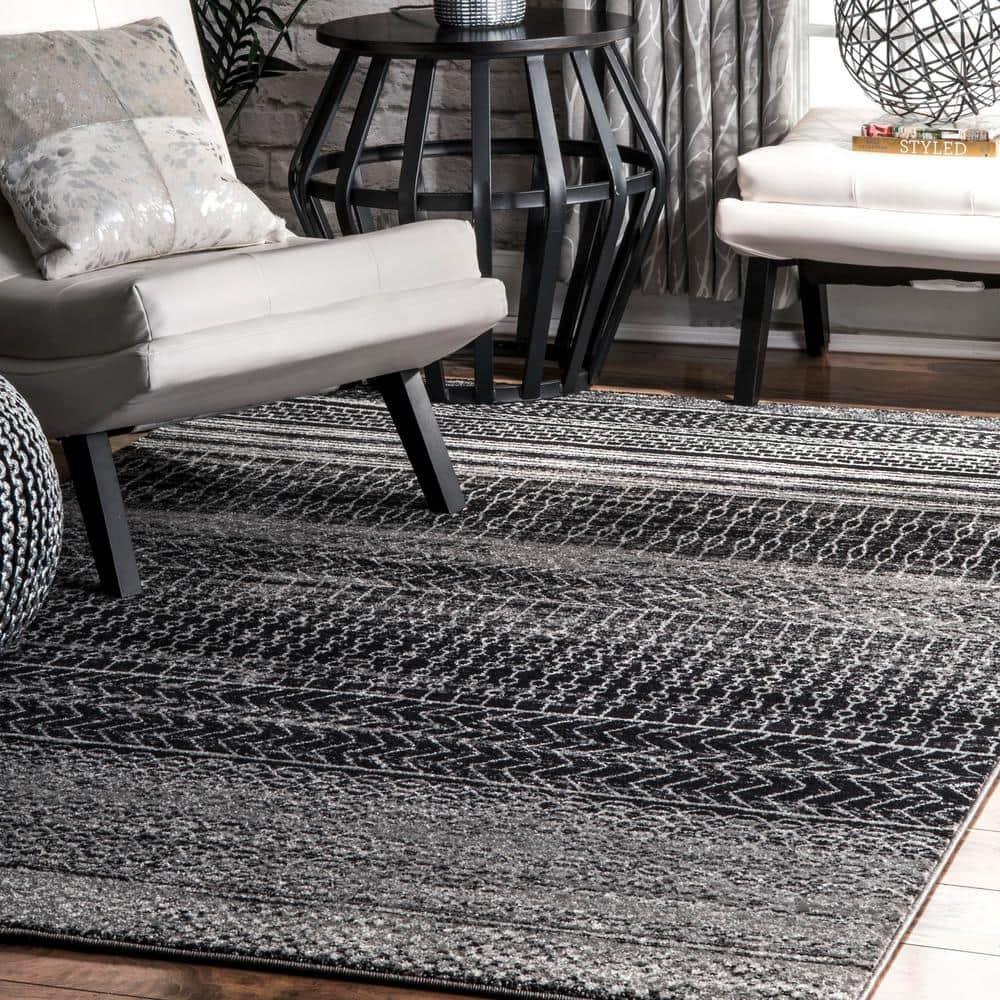 Nuloom Nova Striped 7x9 Indoor Area Rug for Living Room Bedroom Dining Room Kitchen, Dark Grey/Ivory