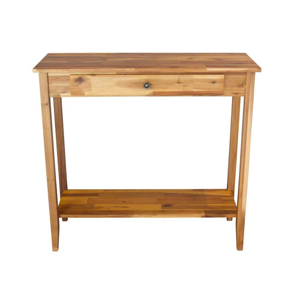 Casual Contemporary Living Solid Acacia Console Table with Drawer & Bottom Shelf- Natural