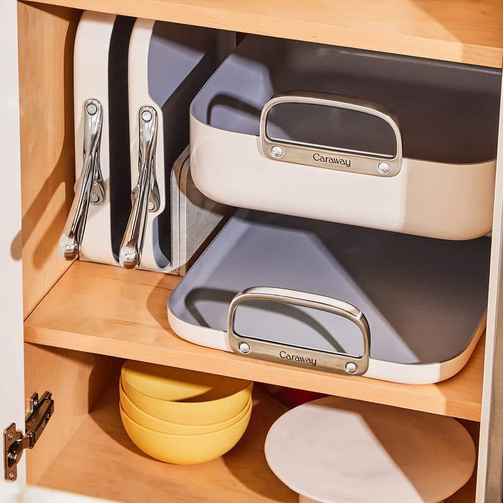 Caraway Home 7pc Square Cookware Set Perracotta: Nonstick Ceramic, Griddle Pans, Roasting Pan, Pot Lid Organizer