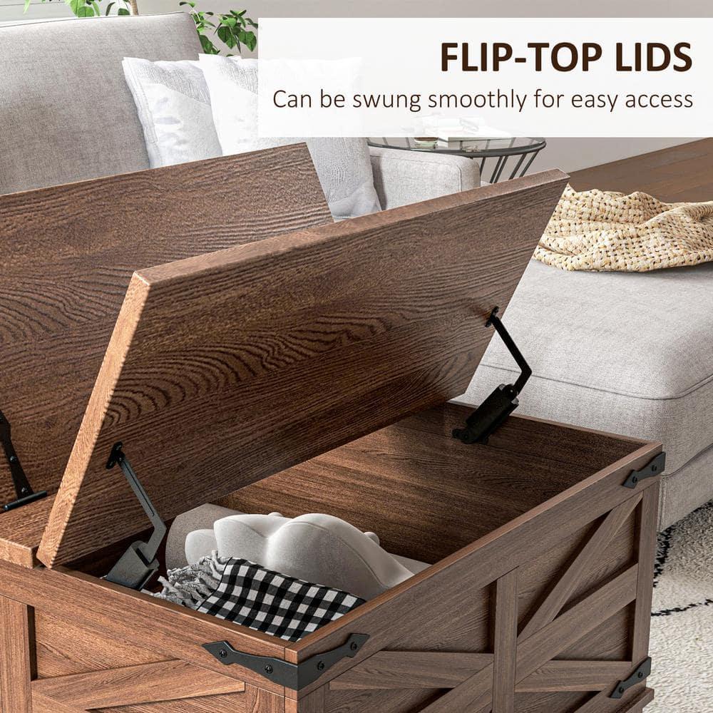 HOMCOM Farmhouse Coffee Table with Flip Top, Hidden Storage Compartment, Square Center Table for Living Room, Distressed Brown